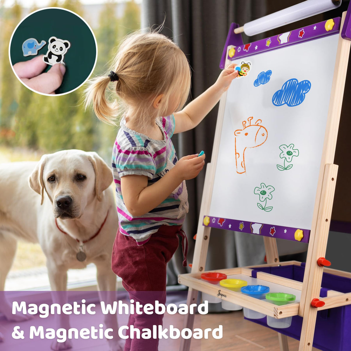 Joyooss Art Easel for Kids Easel for Toddlers,Adjustable Standing Wooden Toddler Easels Kid