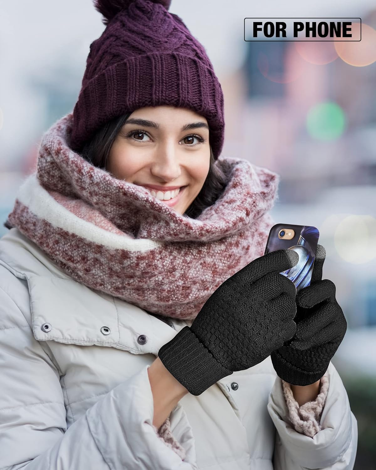Geyoga 2 Pairs Women's Winter Touch Screen Gloves Soft Warm Fleece Lined Knit Elastic Cuff Winter