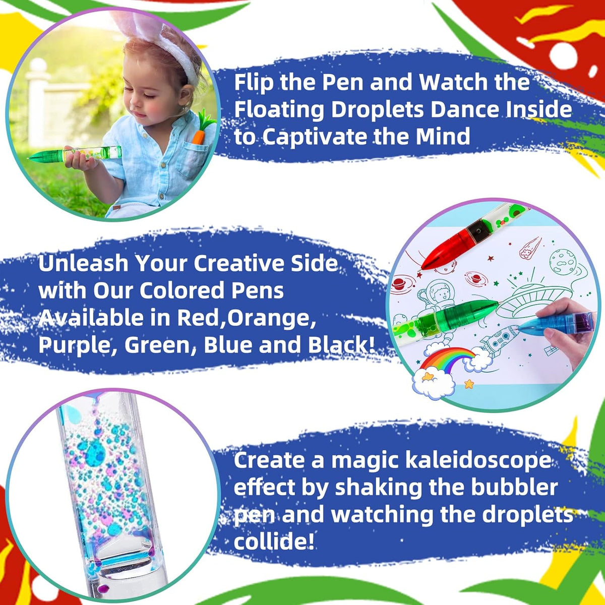 YUE MOTION Liquid Motion Bubbler Pens - Colorful Liquid Ballpoint Pen for Back to School