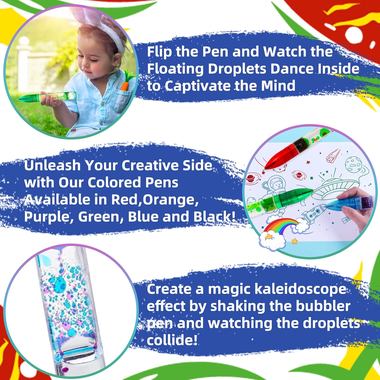 YUE MOTION Liquid Motion Bubbler Pens - Sensory Toy Pens for Classroom-Fidget Pens for Kids and