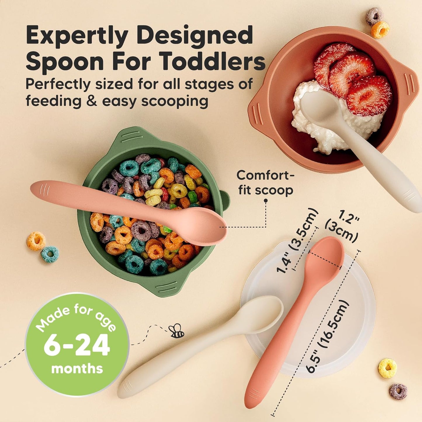 KeaBabies Silicone Baby Spoons, Self Feeding 6-12 months - 3-Pack Baby Weaning Eating Utensils