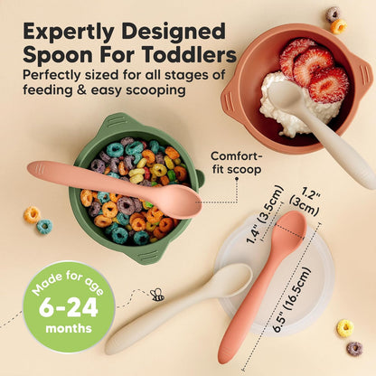 KeaBabies Silicone Baby Spoons, Self Feeding 6-12 months - 3-Pack Baby Weaning Eating Utensils