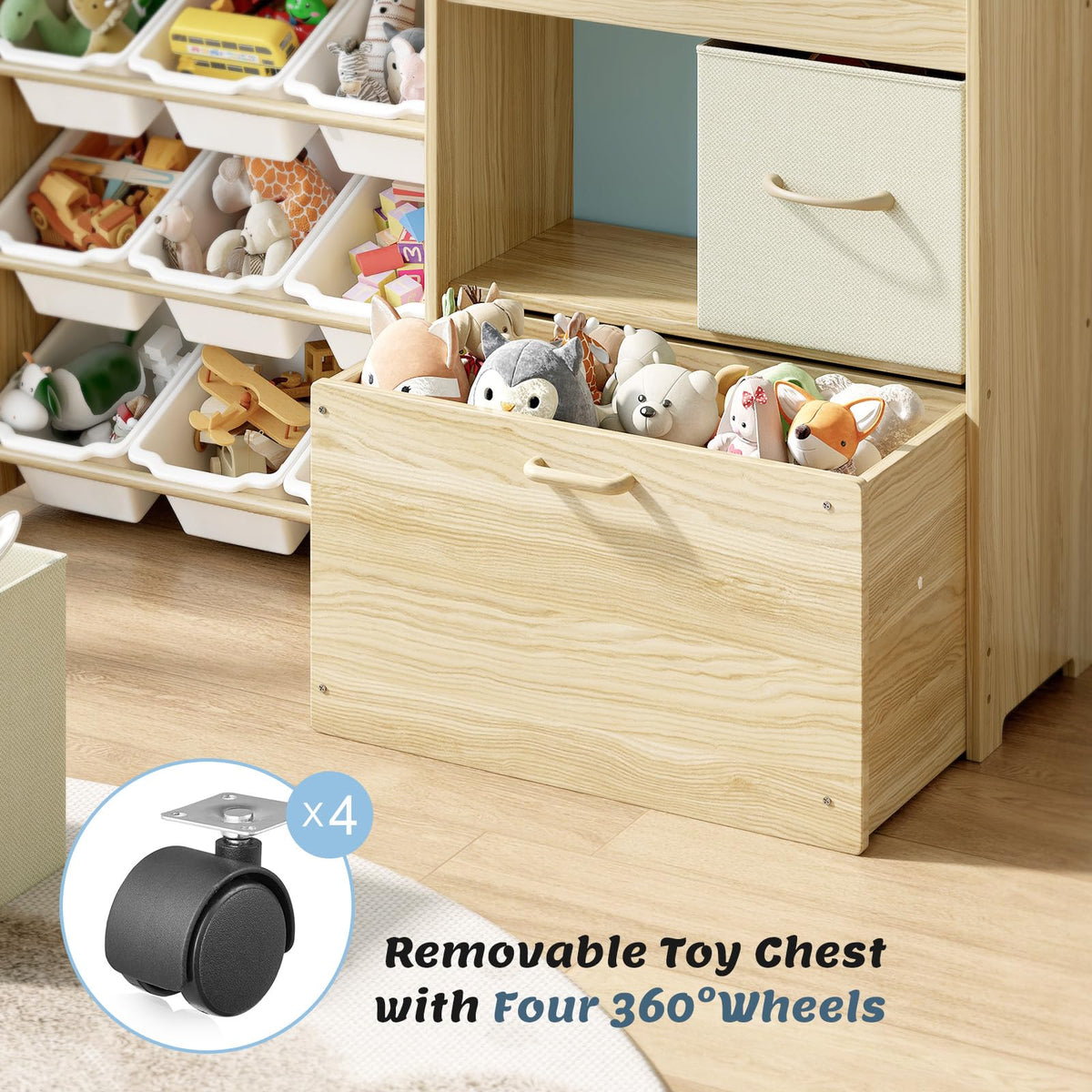 EXPERLAM Toy Storage Organizer for Kids, 9-Bin Toy Organizer with 2-Drawers, Movable Toy Chest and