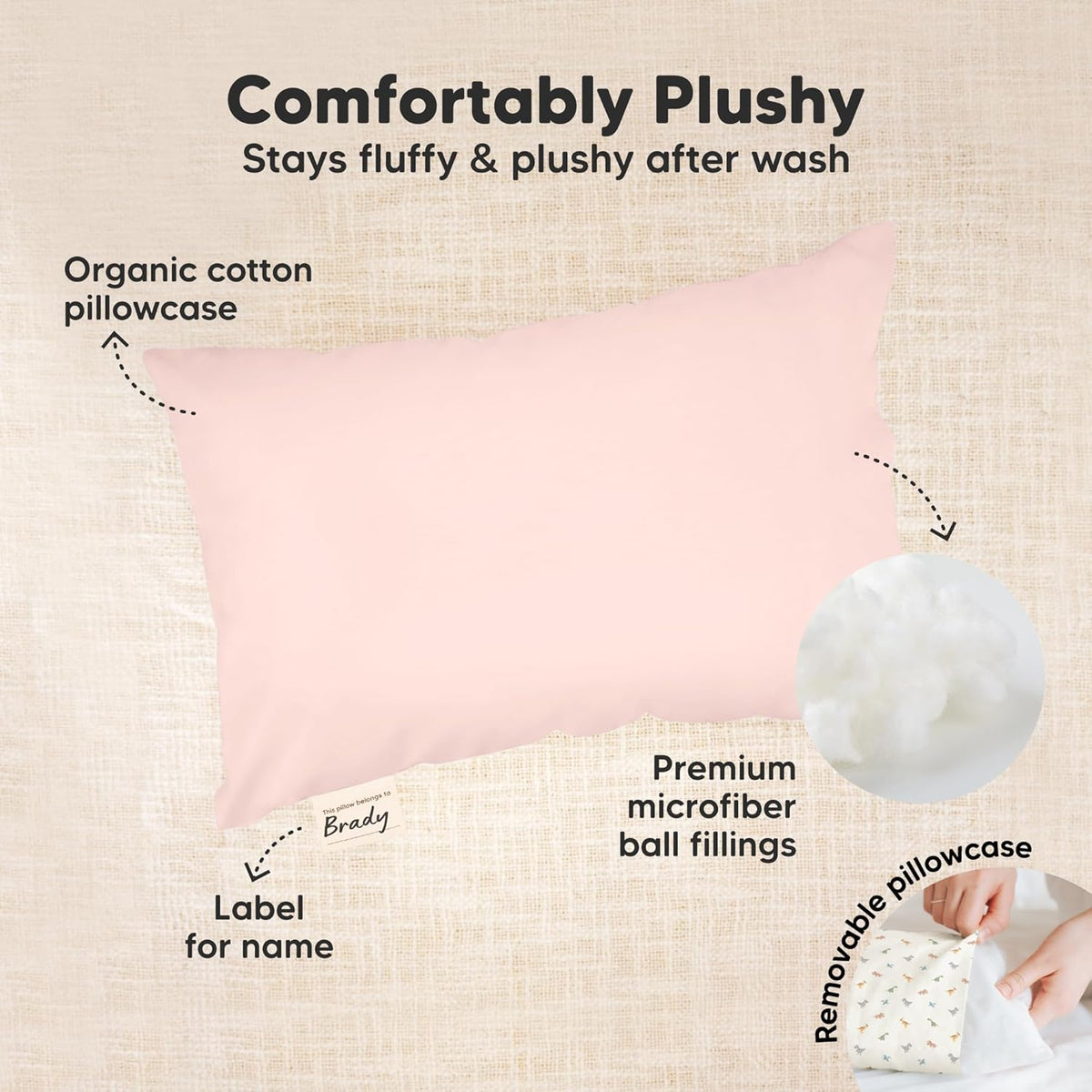 Mini Toddler Pillow with Pillowcase - 9x13 My Little Dreamy Travel Kids Pillow for Sleeping