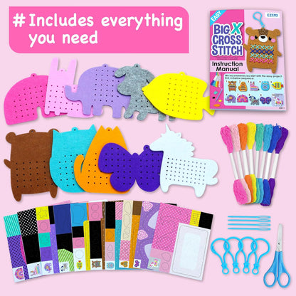 EZCRA Beginner Needlepoint Cross Stitch Kit for Kids Ages 5-8 – Easy Embroidery Starter Set with