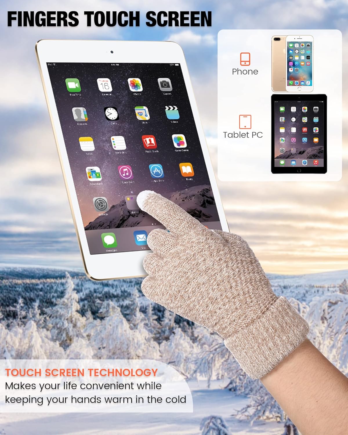Geyoga 2 Pairs Women's Winter Touch Screen Gloves Soft Warm Fleece Lined Knit Elastic Cuff Winter