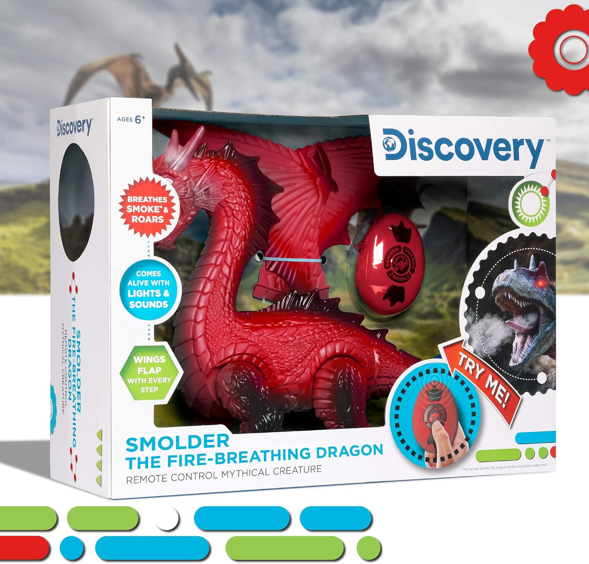 Discovery Kids RC Dragon Smoke, Large Dinosaur Toy w/Actual Smoke Breath, Wing-Flapping, Roaring