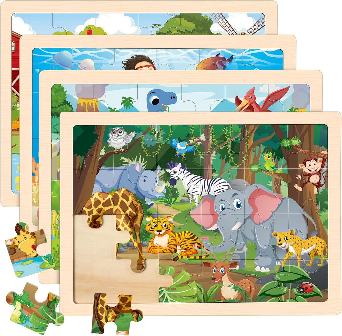 4 Packs Puzzles for Kids Ages 4-6, Wooden Animals Jigsaw Puzzles for Toddlers Ages 2-4, Preschool