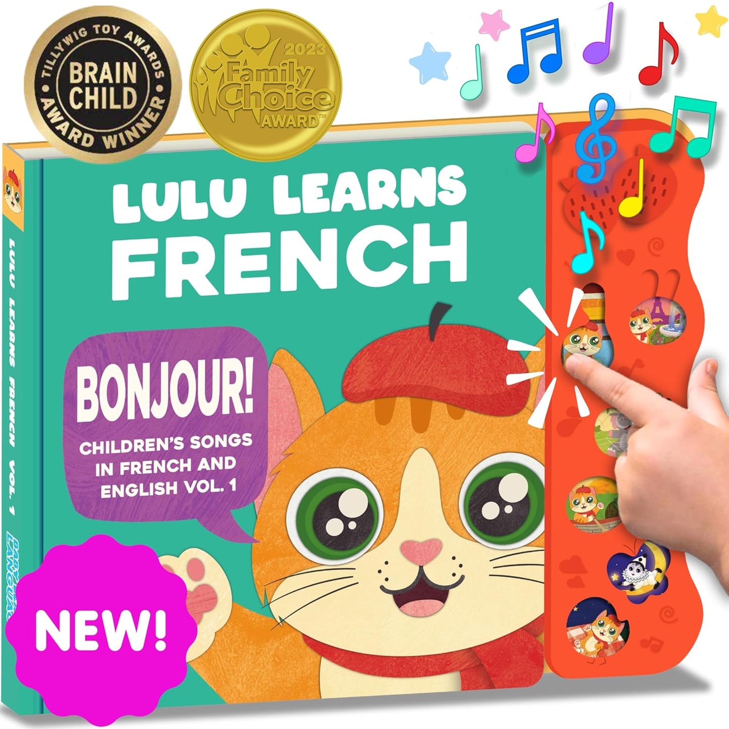 French Books for Kids Vol. 1: Musical French Baby Book Learning Toys w/English, Bilingual Language