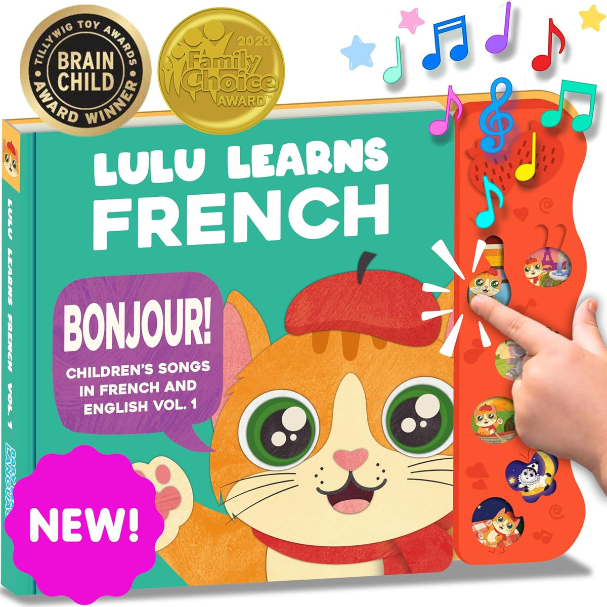 French Books for Kids Vol. 1: Musical French Baby Book Learning Toys w/English, Bilingual Language