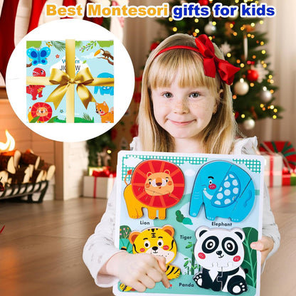 Zoo Safari Animal Toddler Puzzles Ages 1-3, Wooden Puzzles for Toddlers 2-4, Fun Educational Toys