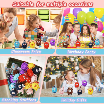 48 Pcs Party Favors for Kids, 3D Animal Pop Fidget Toys Bulk, Sensory Bath Suction Toys for