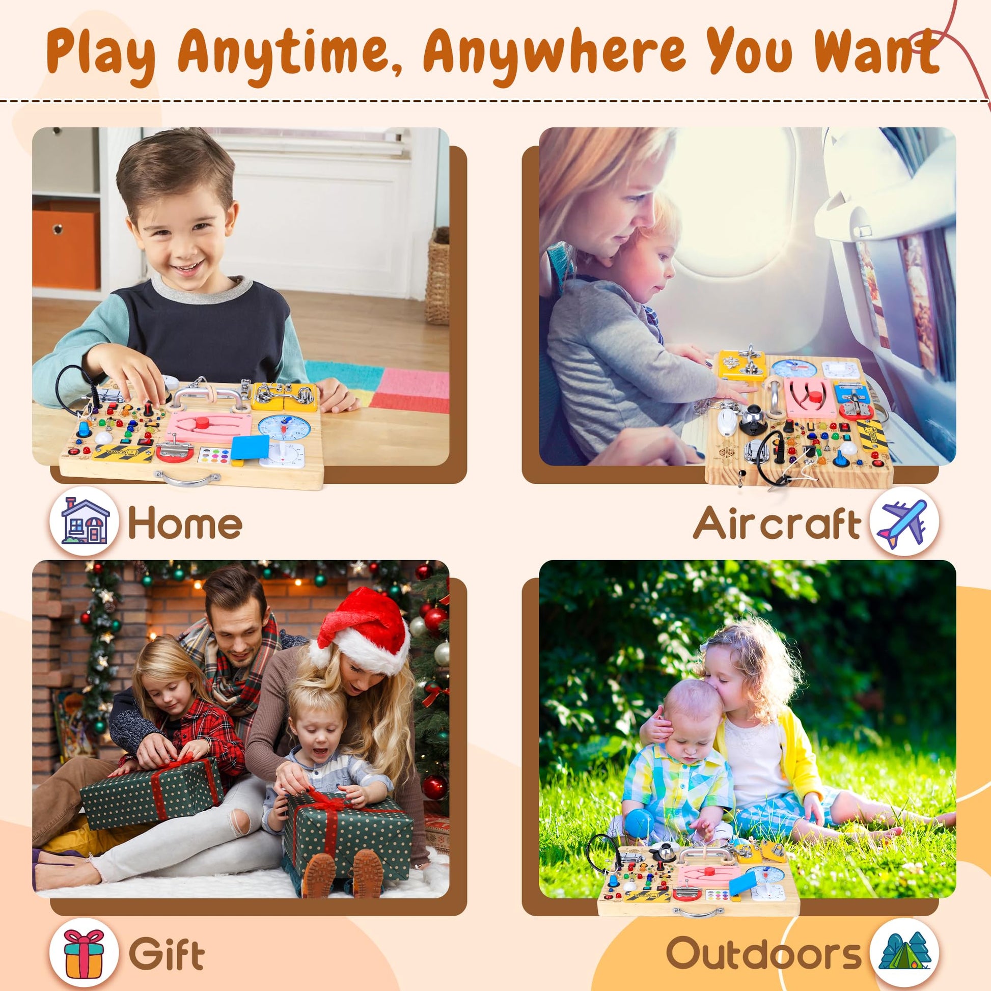25 in 1 Busy Board with 13 LED Light Switches and 12 Activity, Montessori Toys for 1 2 3 Years Old