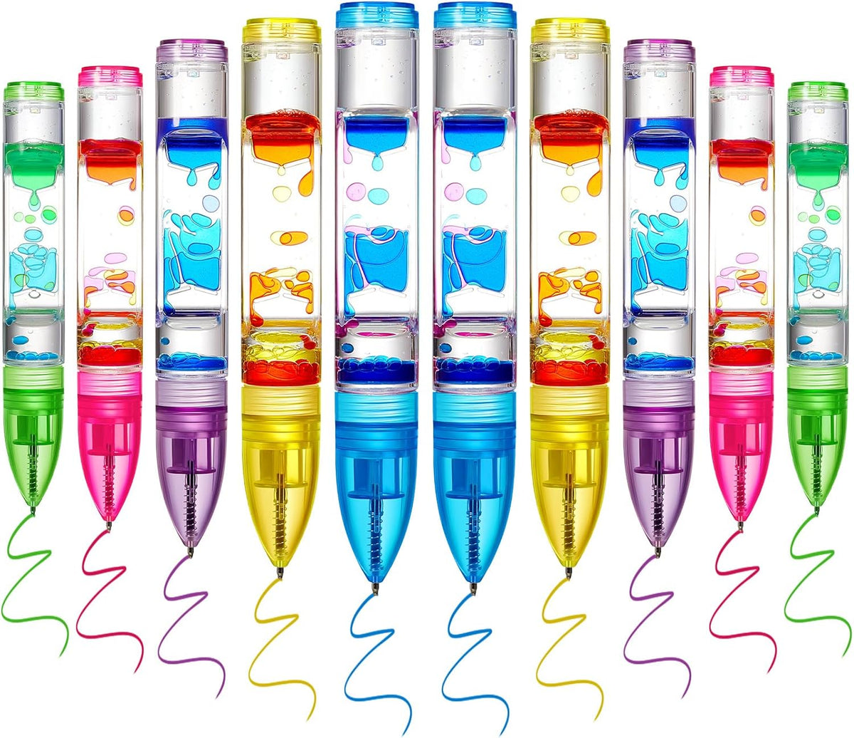 10 Pcs Liquid Motion Bubbler Pens Colorful Hourglass Bubbler Toy Liquid Pen Novelty Sensory Pen Fun