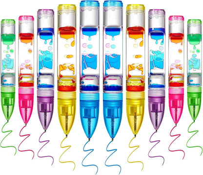 10 Pcs Liquid Motion Bubbler Pens Colorful Hourglass Bubbler Toy Liquid Pen Novelty Sensory Pen Fun