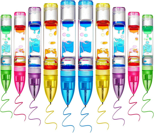 10 Pcs Liquid Motion Bubbler Pens Colorful Hourglass Bubbler Toy Liquid Pen Novelty Sensory Pen Fun