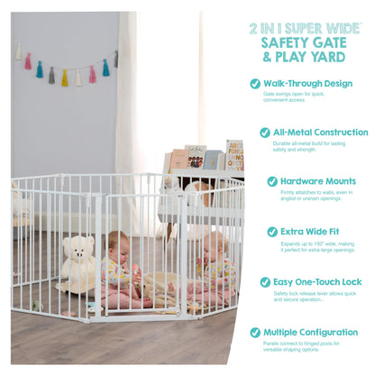 Regalo Safety 24"-192" Metal 2-in-1 Super Wide Baby Gate & Play Yard