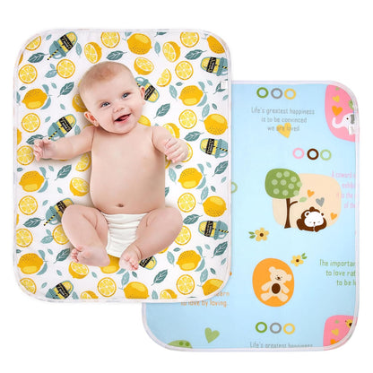 2Pcs Diaper Changing Pads for Baby, Lemon Change Mat, 3Layers Waterproof Change Pad Foldable