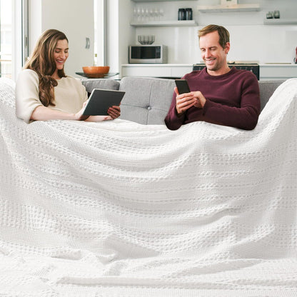 PHF 100% Cotton Waffle Blanket Oversized King 120"x120", Lightweight Breathable Extra Large 10'x10'