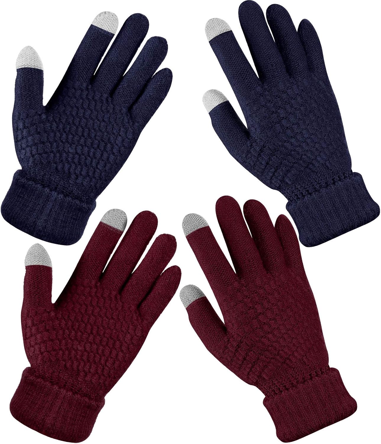 Geyoga 2 Pairs Women's Winter Touch Screen Gloves Soft Warm Fleece Lined Knit Elastic Cuff Winter
