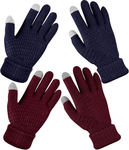Geyoga 2 Pairs Women's Winter Touch Screen Gloves Soft Warm Fleece Lined Knit Elastic Cuff Winter