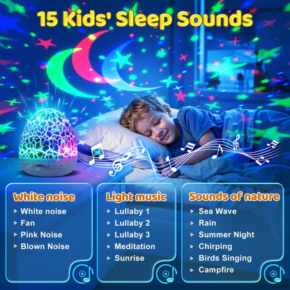 Baby Sound Machine Night Light Projector | 15 Sleeping Sounds & 3D Films | 31Colors & Remote