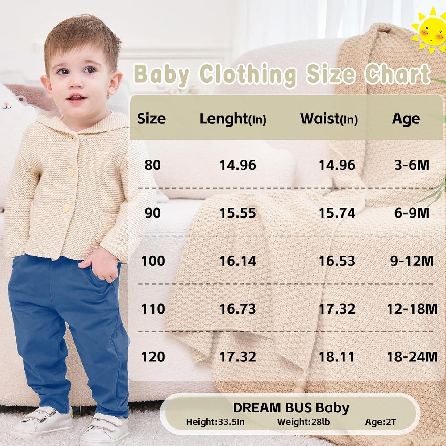 DREAM BUS Pack of 3 Toddler Jogger Pants with Pocket Toddler Boy Sweatpants Baby Boy Pants Infant