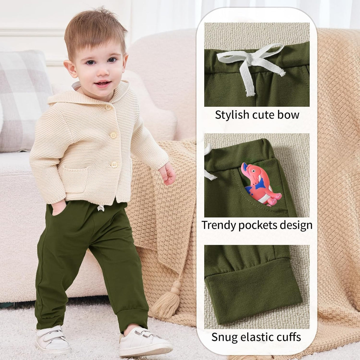 DREAM BUS Pack of 3 Toddler Jogger Pants with Pocket Toddler Boy Sweatpants Baby Boy Pants Infant