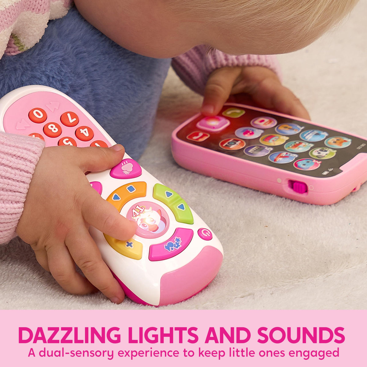 JOYIN Kids Learning Phone and Remote Toy, Pink Smartphone Toys with Music for Infants, Kids