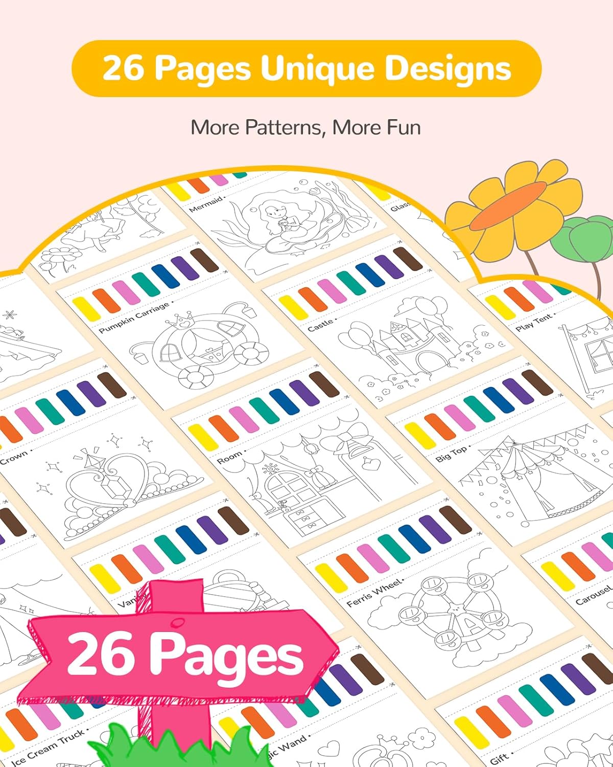 TECJOE Paint with Water Coloring Books for Toddlers, Princess Series Watercolor Set with 3 Brushes