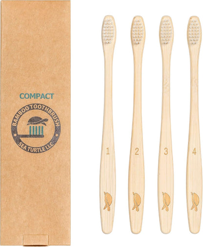 Sea Turtle Plant-Based Bristles, Compact Bamboo Toothbrushes, Soft Natural Toothbrush for Adults (4