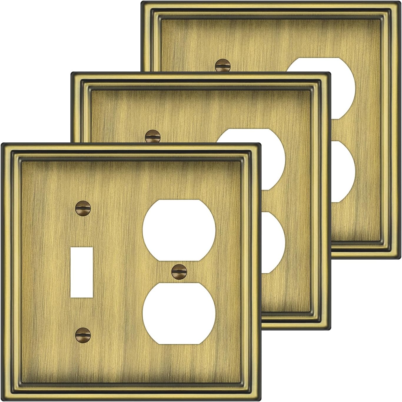 Combination Metal Light Switch Covers Wall Plate, 1 Toggle/1 Duplex Switch Plate Outlet Covers