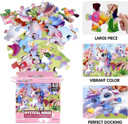 Jumbo Floor Puzzle for Kids,48 Piece Unicorn Large Jigsaw Puzzles,Puzzle for Toddler Ages 3-5,Fun