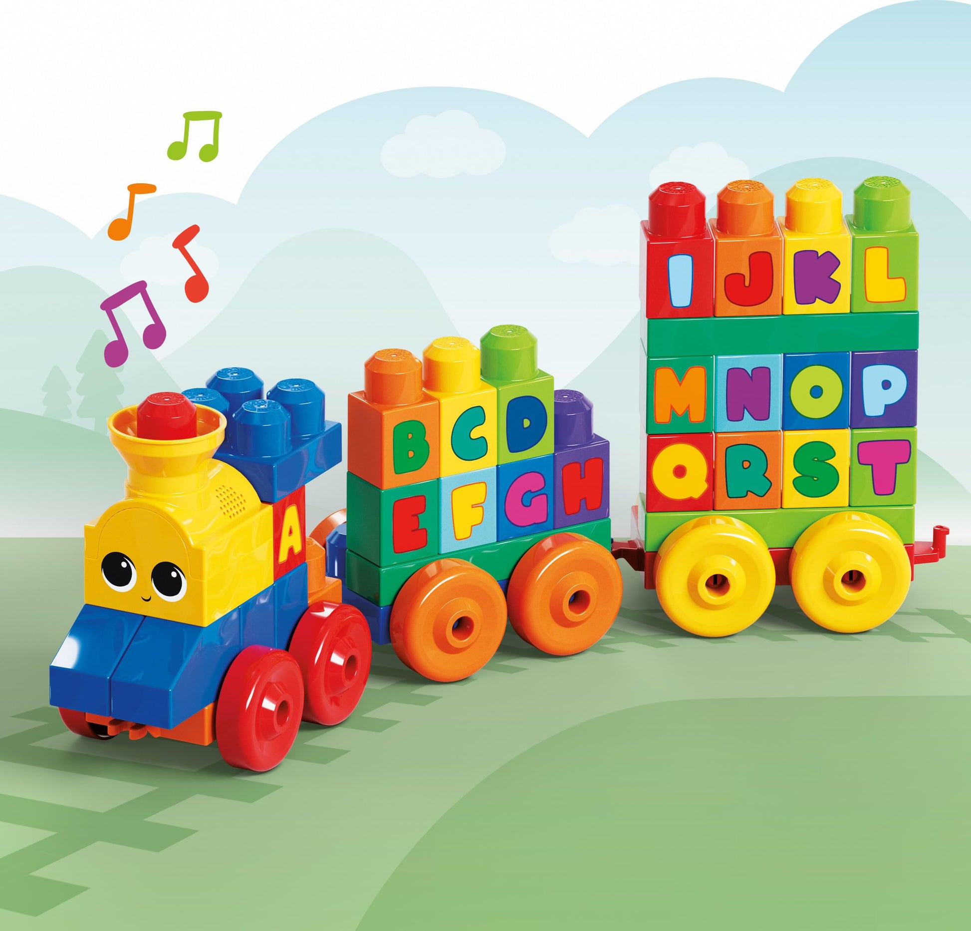 MEGA BLOKS First Builders Toddler Building Blocks Toy Set, ABC Musical Train with 50 Pieces, Music