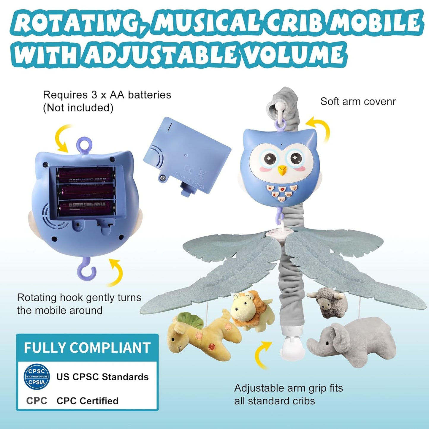 Baby Crib Mobile with Music and Lights for Boys Musical Mobile Animals for Crib Bassinet Girls Toys