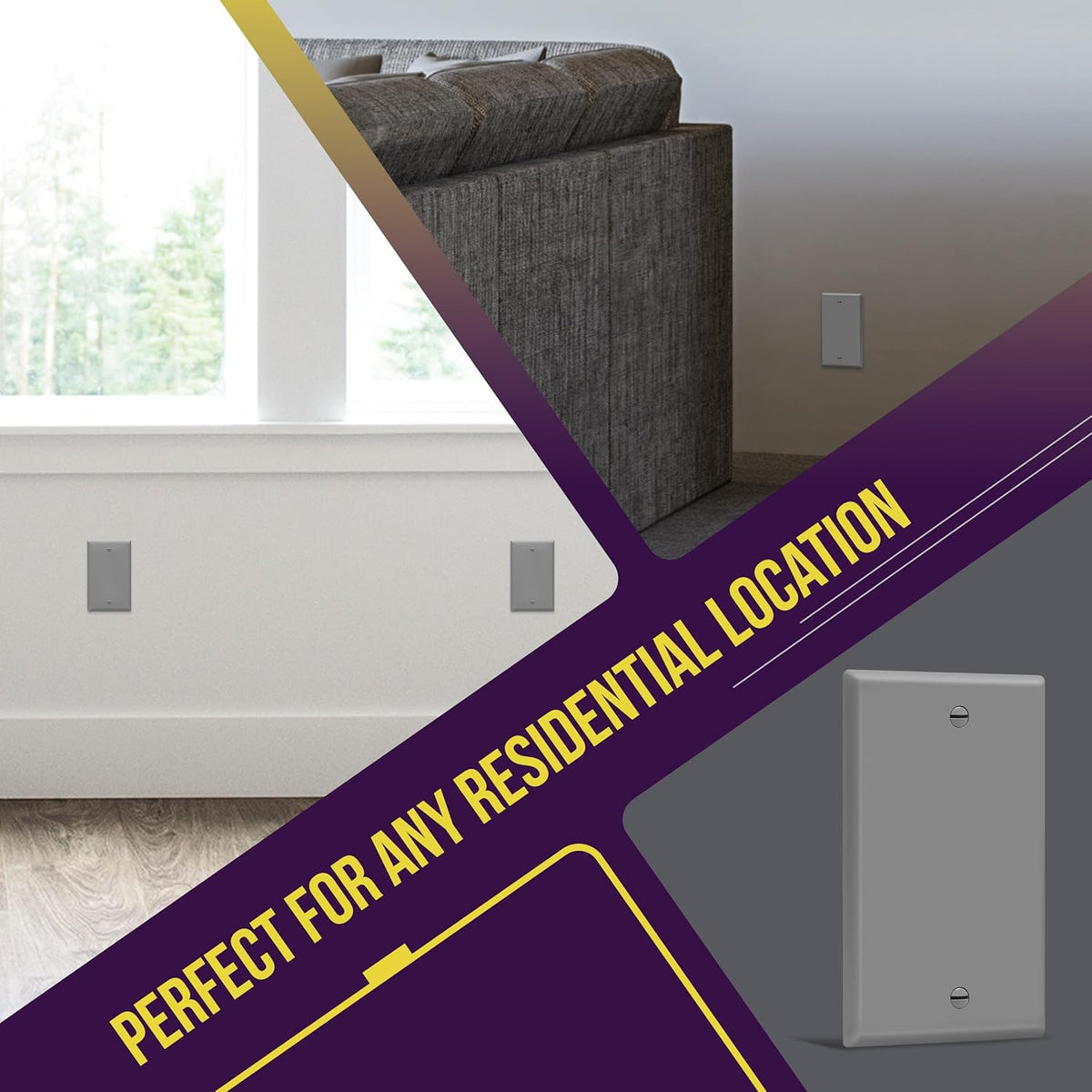 ENERLITES 8801-GR Blank Cover Wall Plate, Size 1-Gang 4.50" x 2.76", Polycarbonate Thermoplastic