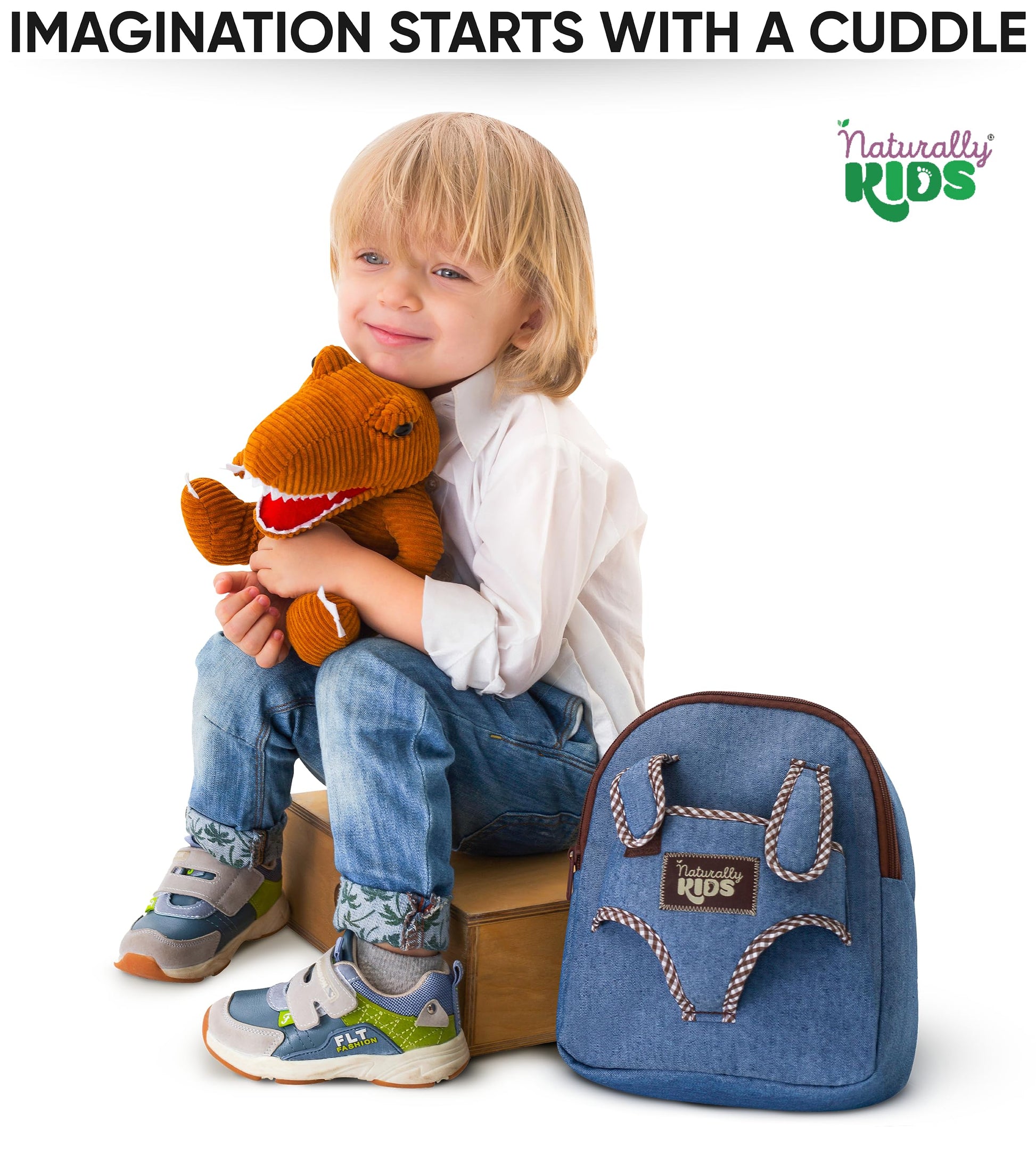 Naturally KIDS Toddler Backpack w. Plush Dinosaur Toy, Kids Gift 2 3 4 5