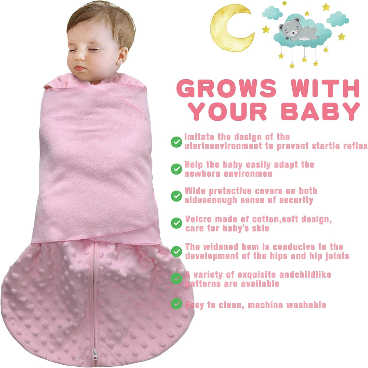 Fleece Newborn Sleep Sack Baby Swaddle,3-Way Adjustable Wearable Blanket,2 Pack Fleece Swaddling