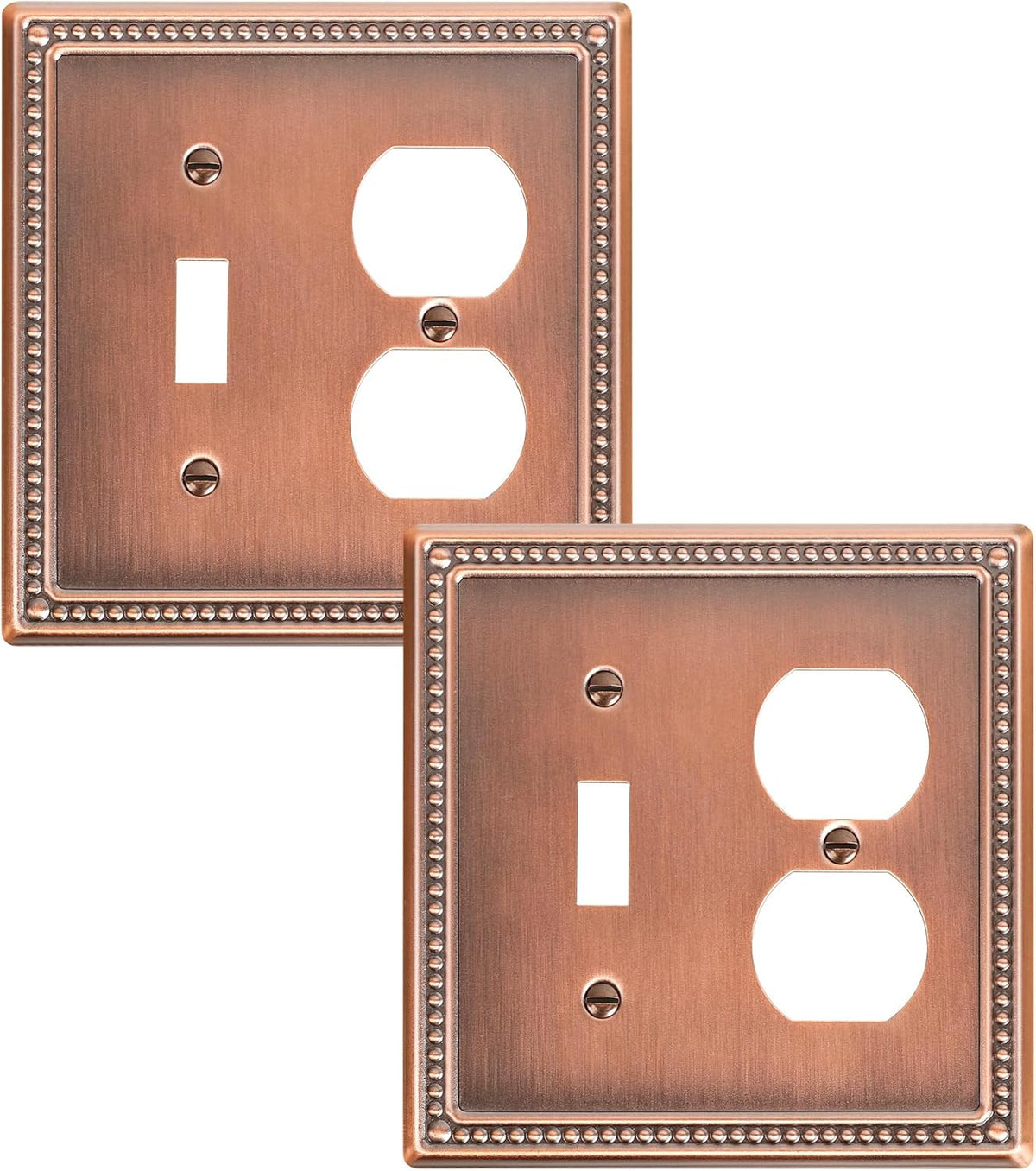 2-Pack Combo Toggle/Duplex Light Switch Cover Plate, Antique Copper Metal Wall Outlet Cover Plate