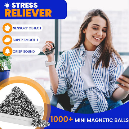 Magnetic Balls Over 1000 PCS Mini Magnetic Putty, with 2 Big Smooth Magnetic Beads, Fidget Toys for