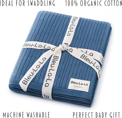 Organic Ribbed Swaddle Blanket for Boys & Girls - 100% Luxury Organic Soft Cotton Knit Warm Cozy