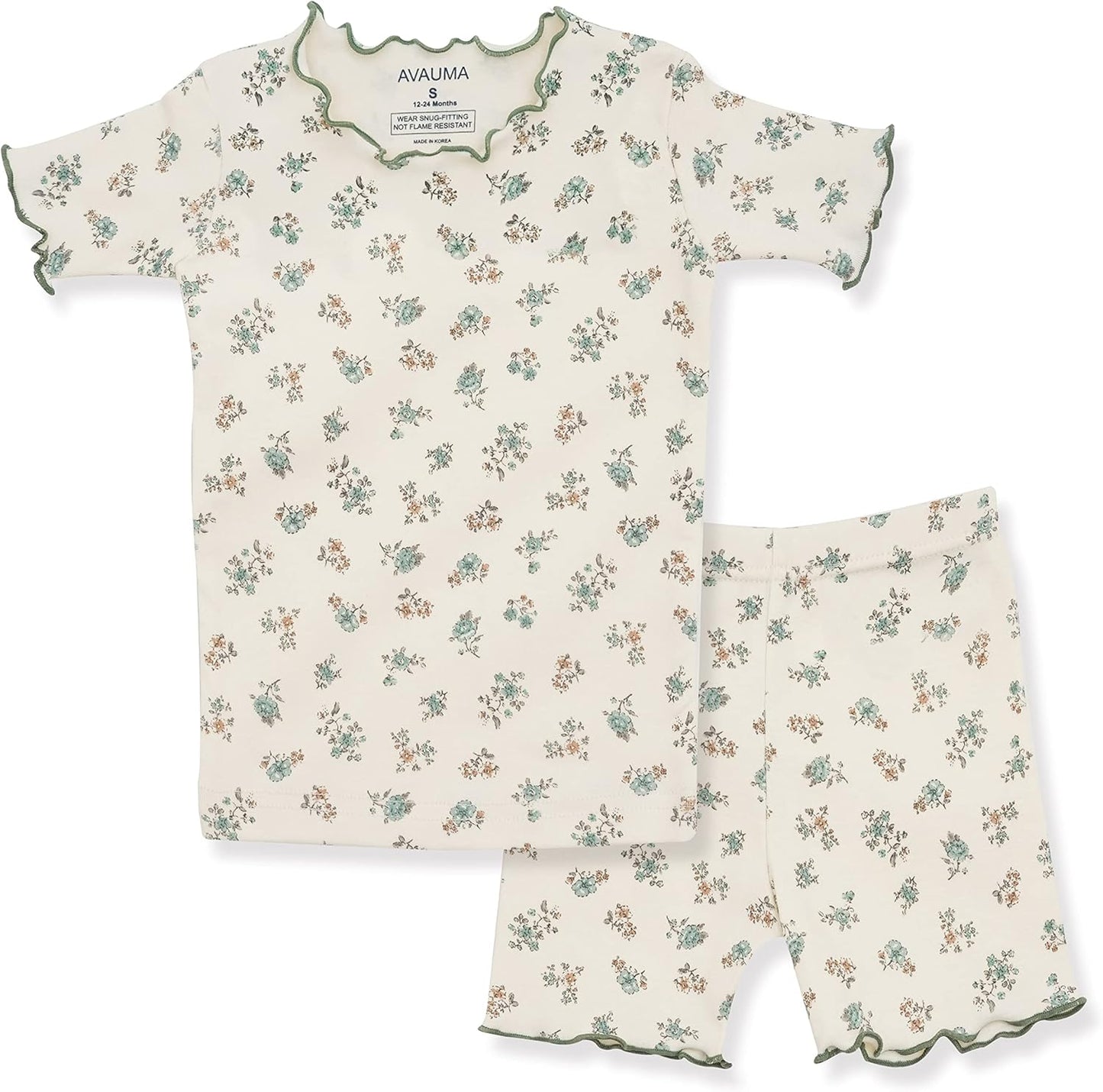 AVAUMA Baby Boy Girl Pajama Set 6M-7T Kids Cute Toddler Snug fit Flower Pattern Design Pjs Cotton