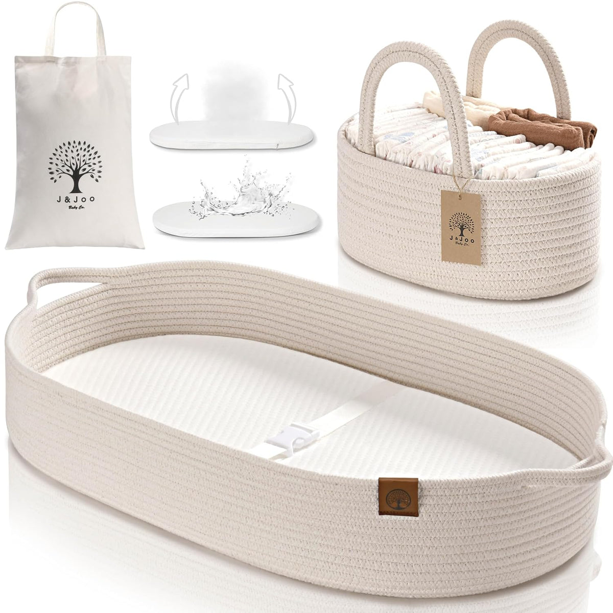 Baby Changing Basket Includes Diaper Caddy - Breathable & Waterproof Dual-Cover, Portable, Changing