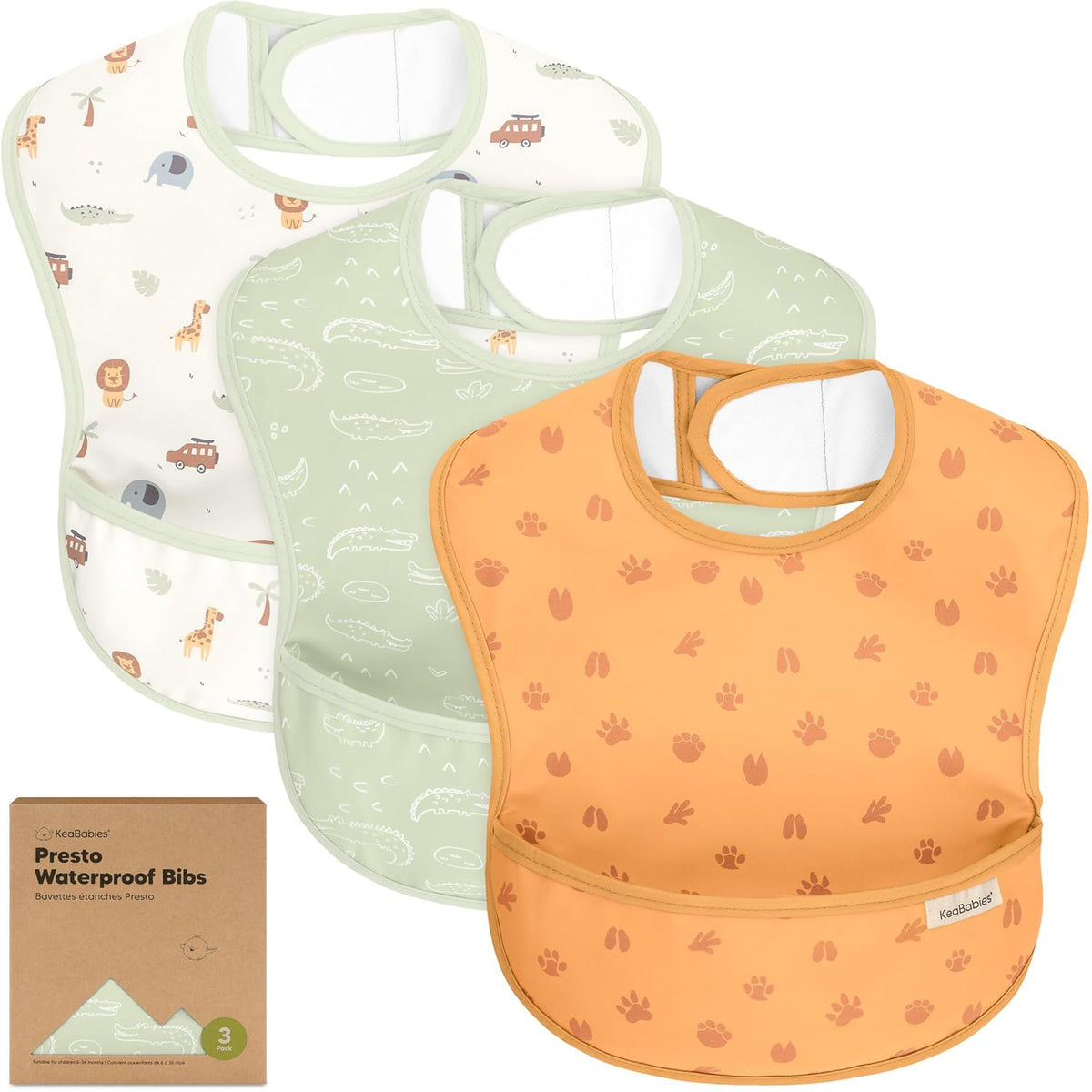 3-Pack Waterproof Baby Bibs for Eating - Lightweight Toddler Feeding Bibs with Large Food Catcher