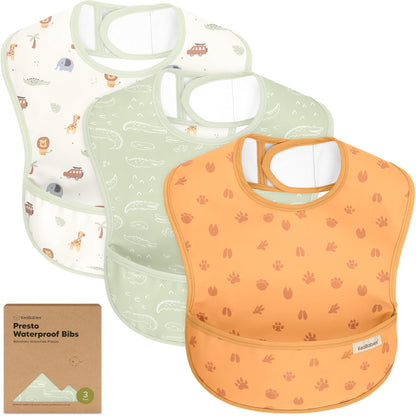 3-Pack Waterproof Baby Bibs for Eating - Lightweight Toddler Feeding Bibs with Large Food Catcher