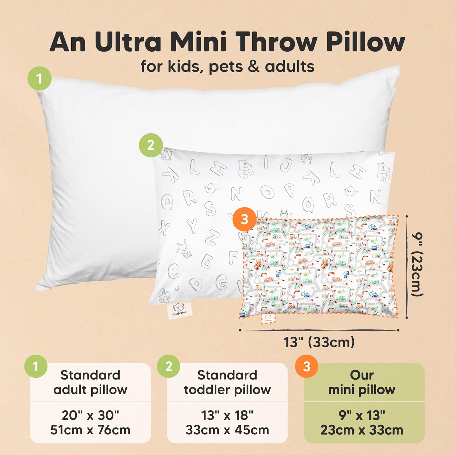 Mini Toddler Pillow with Pillowcase - 9x13 My Little Dreamy Travel Kids Pillow for Sleeping