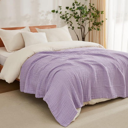 EMME Cotton Blanket Queen Size for Bed Soft Large Muslin Bed Blankets 80"x90" Lightweight