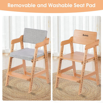 Ezebaby Wooden High Chair, Adjustable Highchair for Toddlers to Teens with Steps, Kids Dining