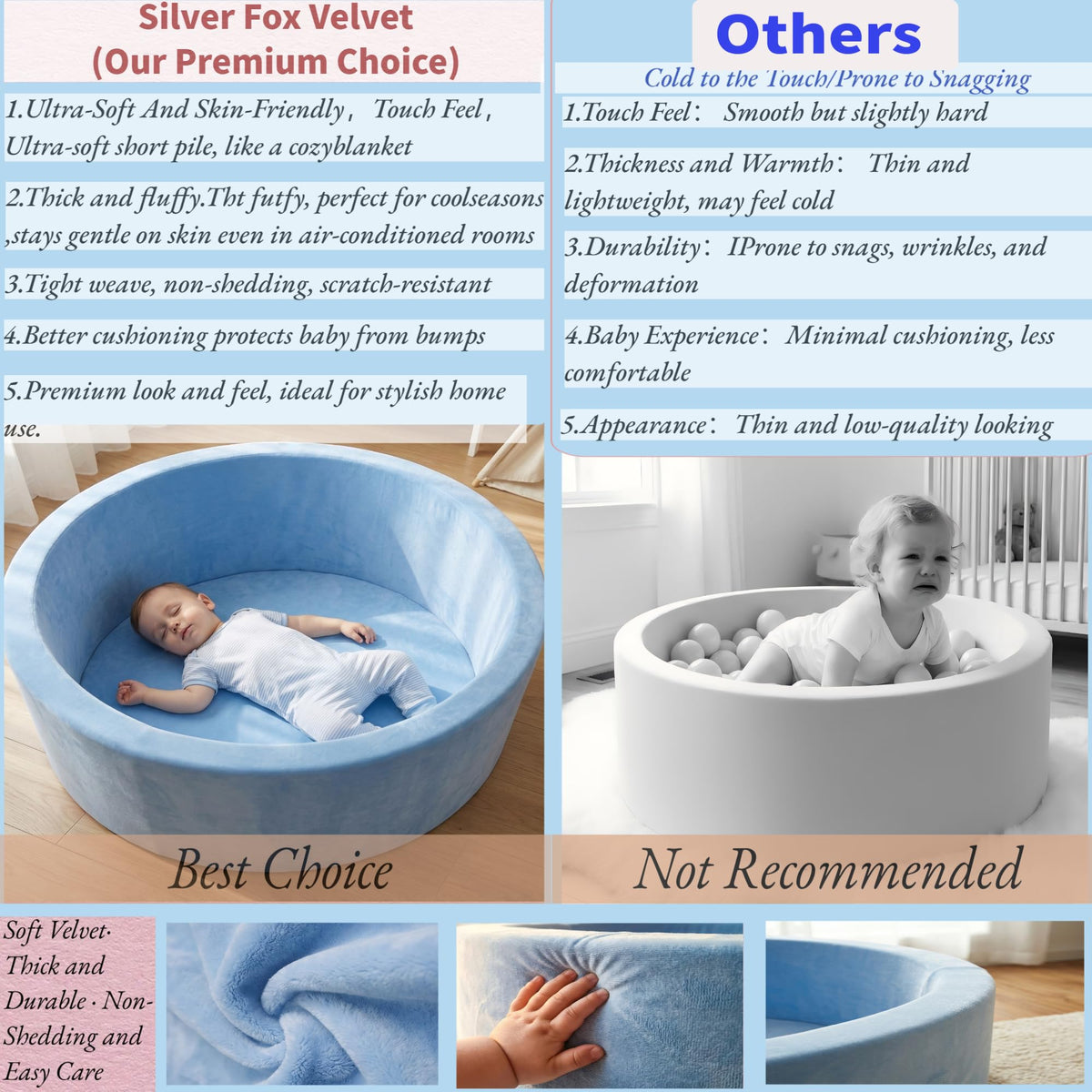 Baby Foam Ball Pit, 35.4"x 11.8" Ball Pits for Toddlers,Blue
