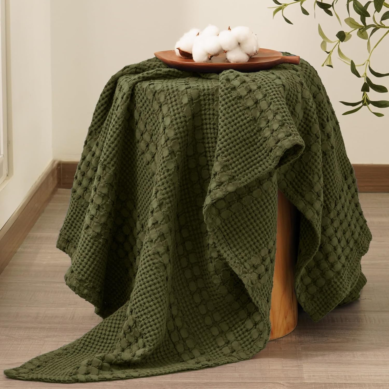 PHF 100% Cotton Waffle Weave Throw Blanket, Soft Lightweight Breathable Cozy Summer Throws for